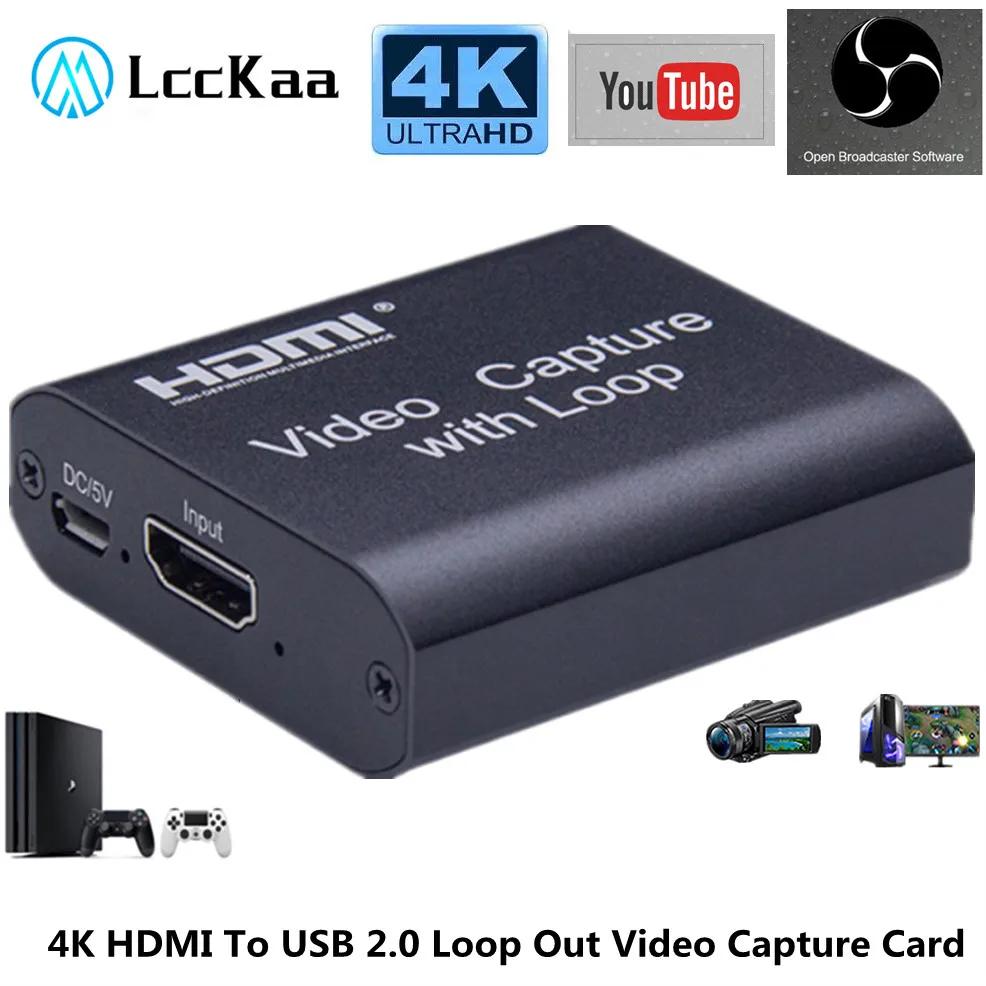 LccKaa 4K HDMI to USB 2.0  ƿ  ĸó ī ڵ ڽ, PC  ̺ Ʈ  ڴ PS4 ī޶